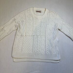 Anthropologie Pilcro White Cable Knit Sweater Women’s XL Chunky‎ Textured Cozy